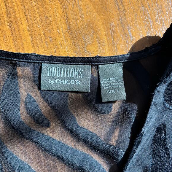 Y2K Additions by Chico's Sheer Zebra Print Blouse Black Funky Chic Size 1 - Picture 3 of 12